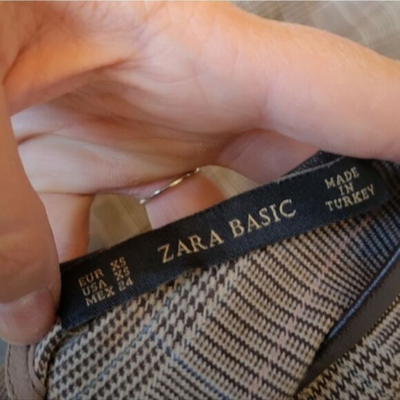Zara Brown Plaid Leather Trim Top Excellent condition - Picture 5 of 6